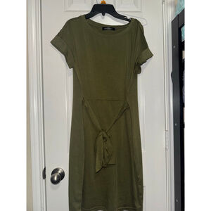 Women's MEROKEETY Olive Green Short Sleeve Tie-Waist Dress M